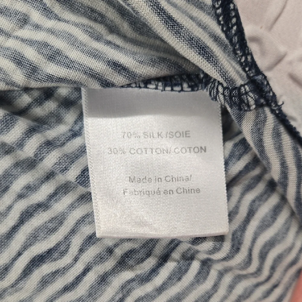 Tory Burch Navy and White Wavy Striped Long Sleeve Top
